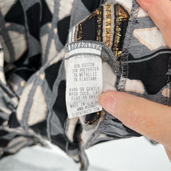 Niche Nilgun Derman Geometric Pattern Jacket Size XL Metallic Accents Big Button - Picture 13 of 13